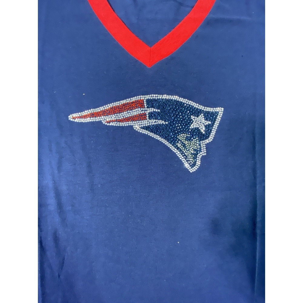 New England Patriots T-Shirt Womens XXL Blue Football NFL Team Apparel Sparkle
